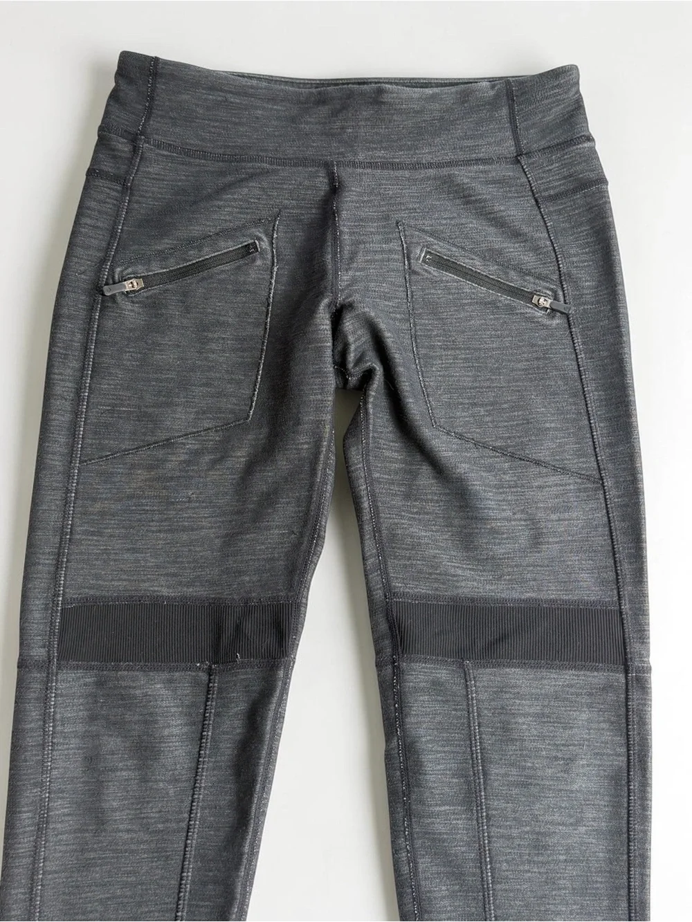 Lululemon Work It Out Moto Leggings 4 Pique Gray Black Zip Pocket Moto Panel